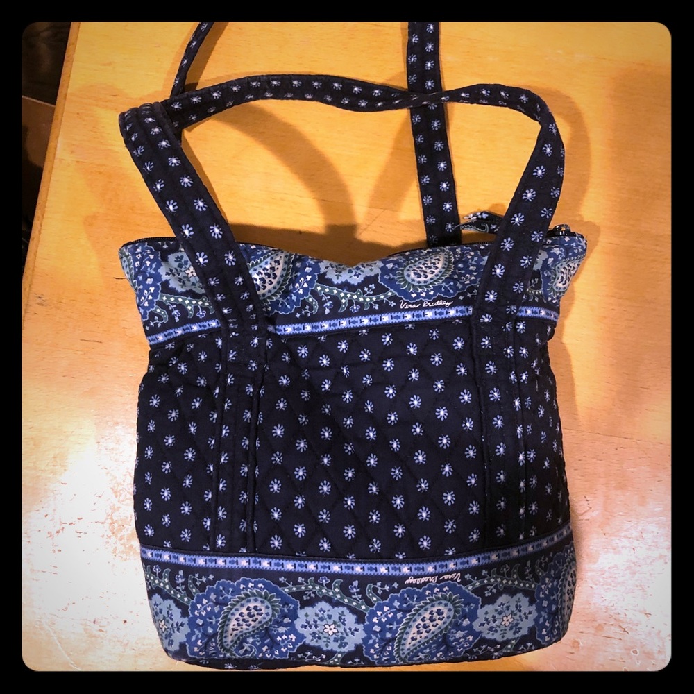 Vera Bradley green navy shoulder tote